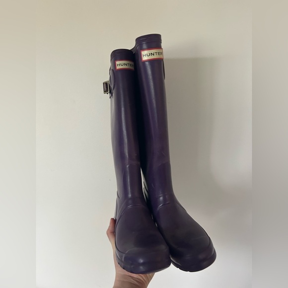 Hunter Purple Rain Boots Knee High Waterproof Womens Size 5 Wellies Bluckle - Picture 1 of 10